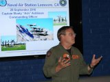 NAS Lemoore Commanding Officer Monty Ashliman visits the Lemoore Rotary Club Tuesday to talk about the air station.
